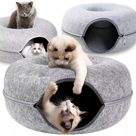 Daugiafunkcinė katės guolio lovelė: 2 dalių, apvali, „Donut“ stiliaus, tunelis, būdelė, namelis, 50 x 50 cm
