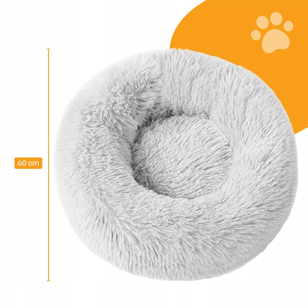 Minkštas šunų ir kačių guolis, pliušinė apvali pilka pagalvėlė, čiužinys 60x60cm L