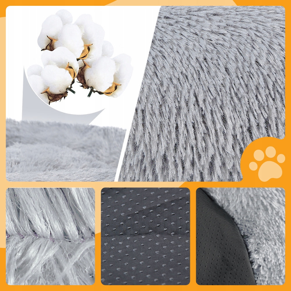 Minkštas šunų ir kačių guolis, pliušinė apvali pilka pagalvėlė, čiužinys 60x60cm L