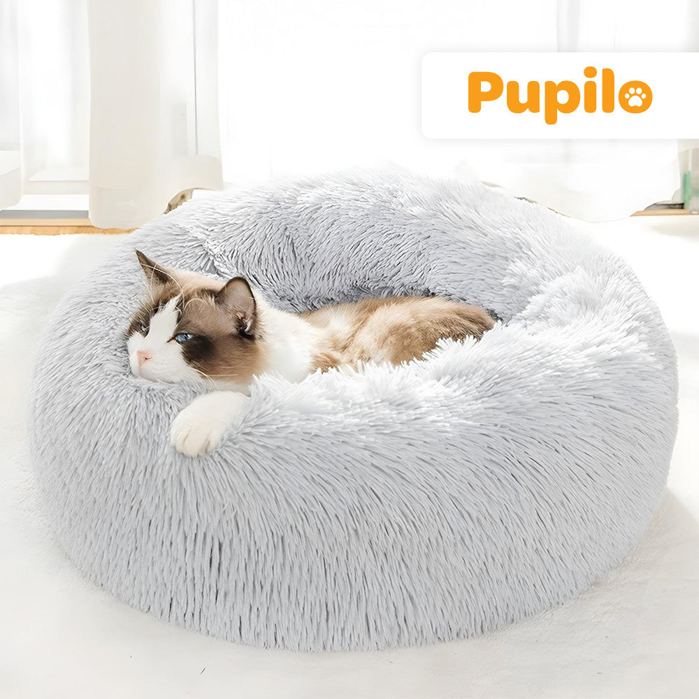 Minkštas šunų ir kačių guolis, pliušinė apvali pilka pagalvėlė, čiužinys 60x60cm L