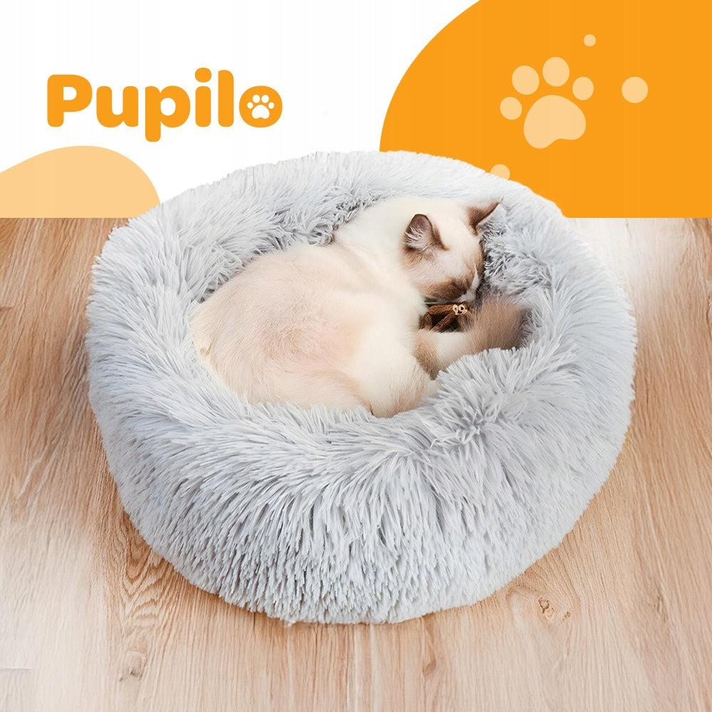 Minkštas šunų ir kačių guolis, pliušinė apvali pilka pagalvėlė, čiužinys 60x60cm L