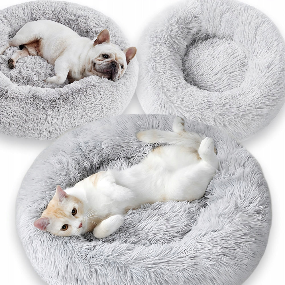 Minkštas šunų ir kačių guolis, pliušinė apvali pilka pagalvėlė, čiužinys 60x60cm L