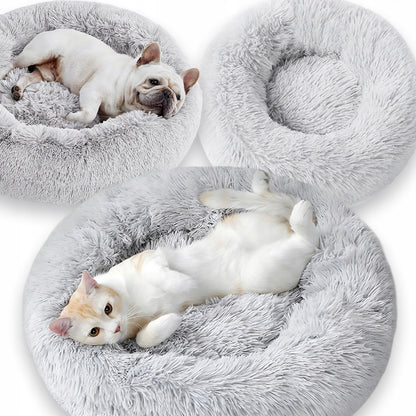 Minkštas šunų ir kačių guolis, pliušinė apvali pilka pagalvėlė, čiužinys 60x60cm L