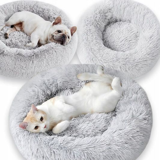 Minkštas šunų ir kačių guolis, pliušinė apvali pilka pagalvėlė, čiužinys 60x60cm L