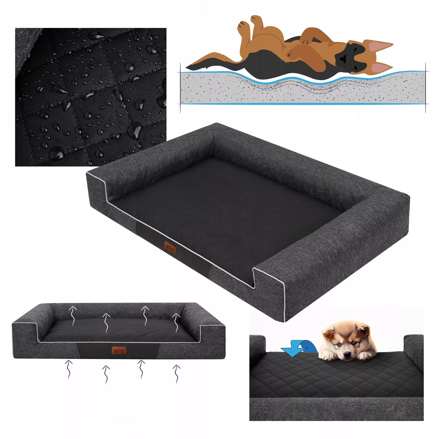 Šuns lova, Sofa Vandeniui atspari Nuimamas užvalkalas XL 100x65 cm