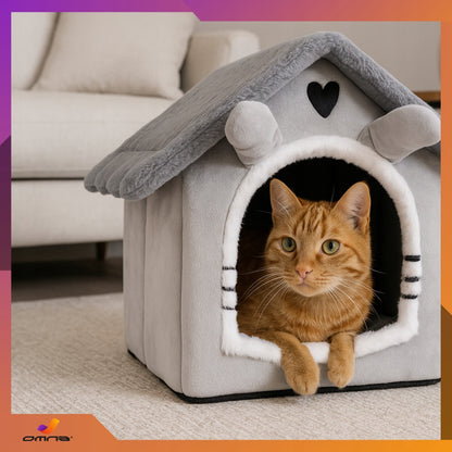 Kačių namelis, guolis, pliušinis čiužinys, namelytis katėms, mažiems šunims