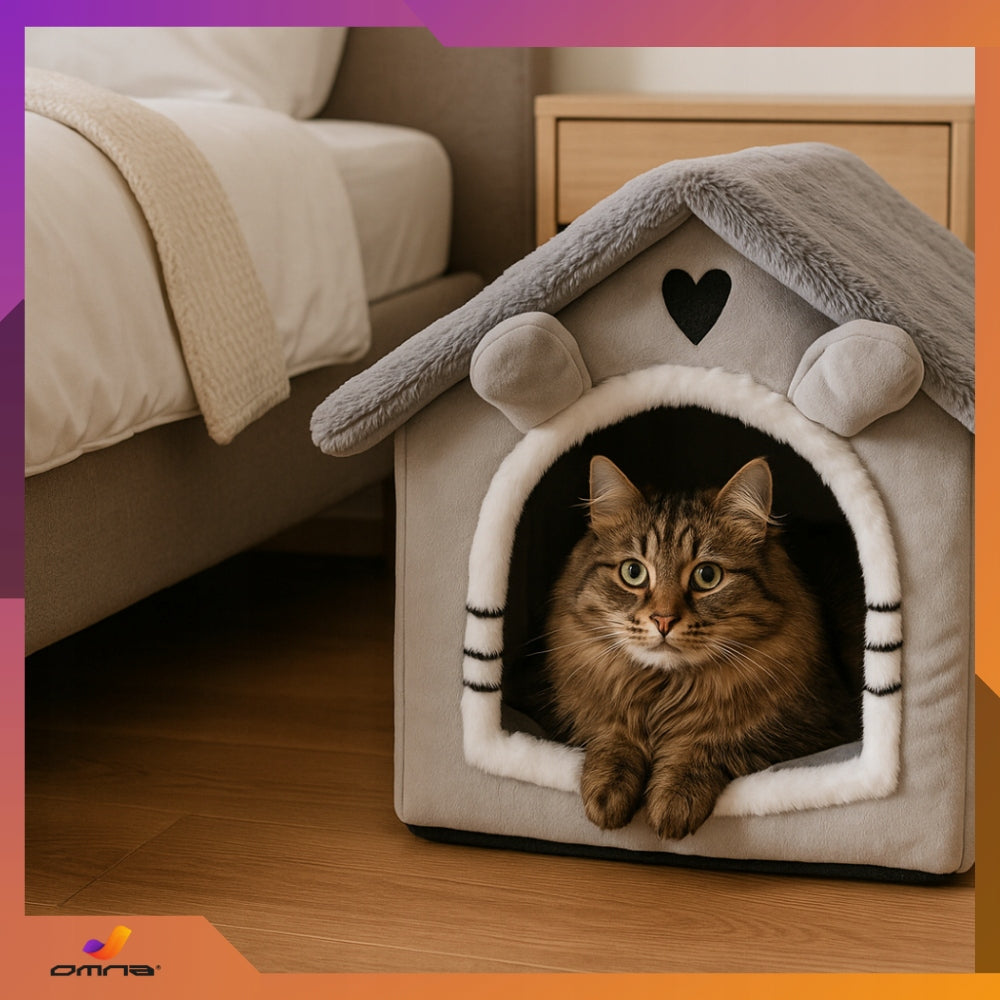 Kačių namelis, guolis, pliušinis čiužinys, namelytis katėms, mažiems šunims