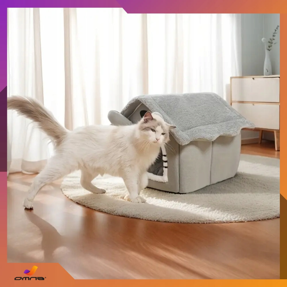 Kačių namelis, guolis, pliušinis čiužinys, namelytis katėms, mažiems šunims