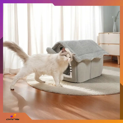 Kačių namelis, guolis, pliušinis čiužinys, namelytis katėms, mažiems šunims