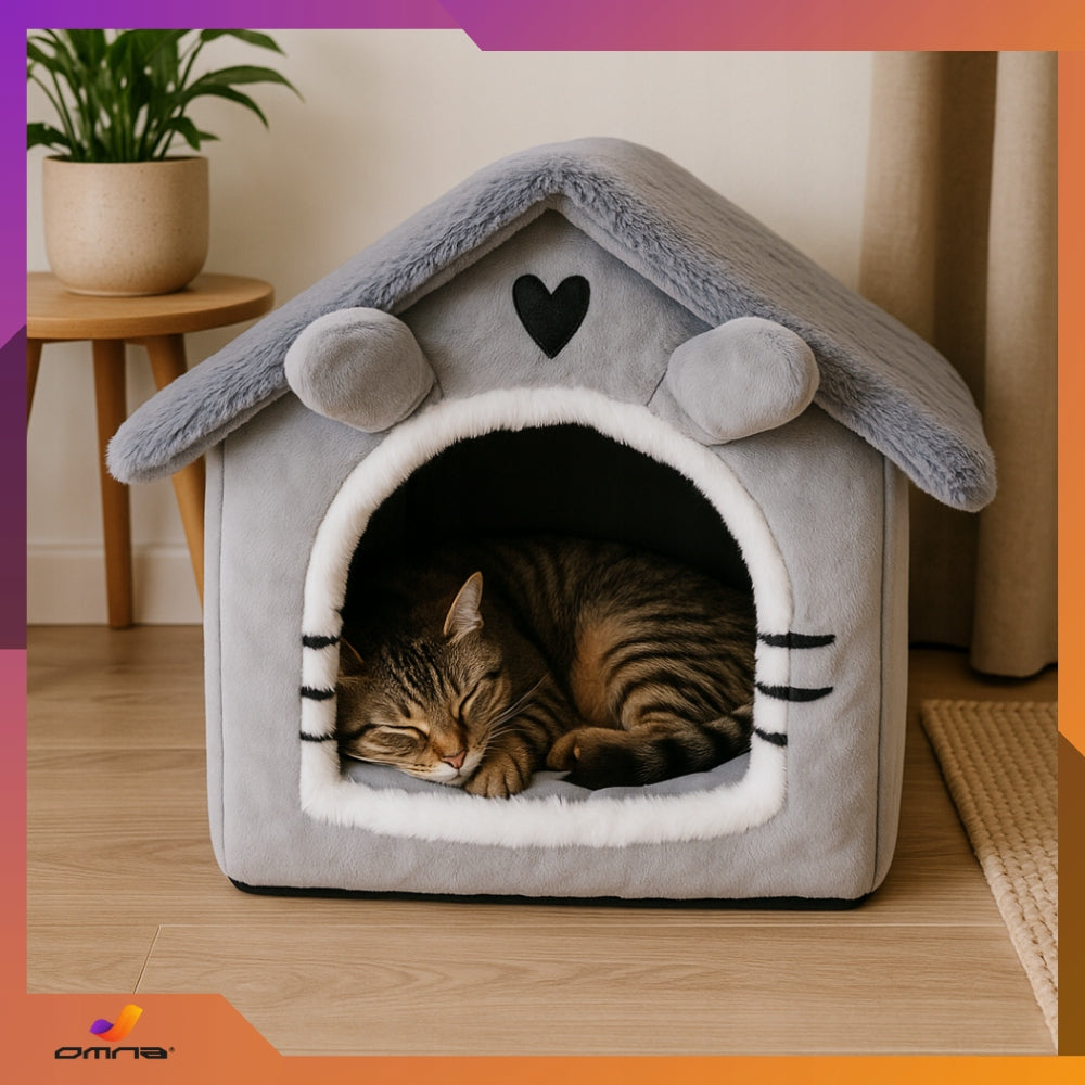 Kačių namelis, guolis, pliušinis čiužinys, namelytis katėms, mažiems šunims