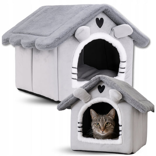 Kačių namelis, guolis, pliušinis čiužinys, namelytis katėms, mažiems šunims