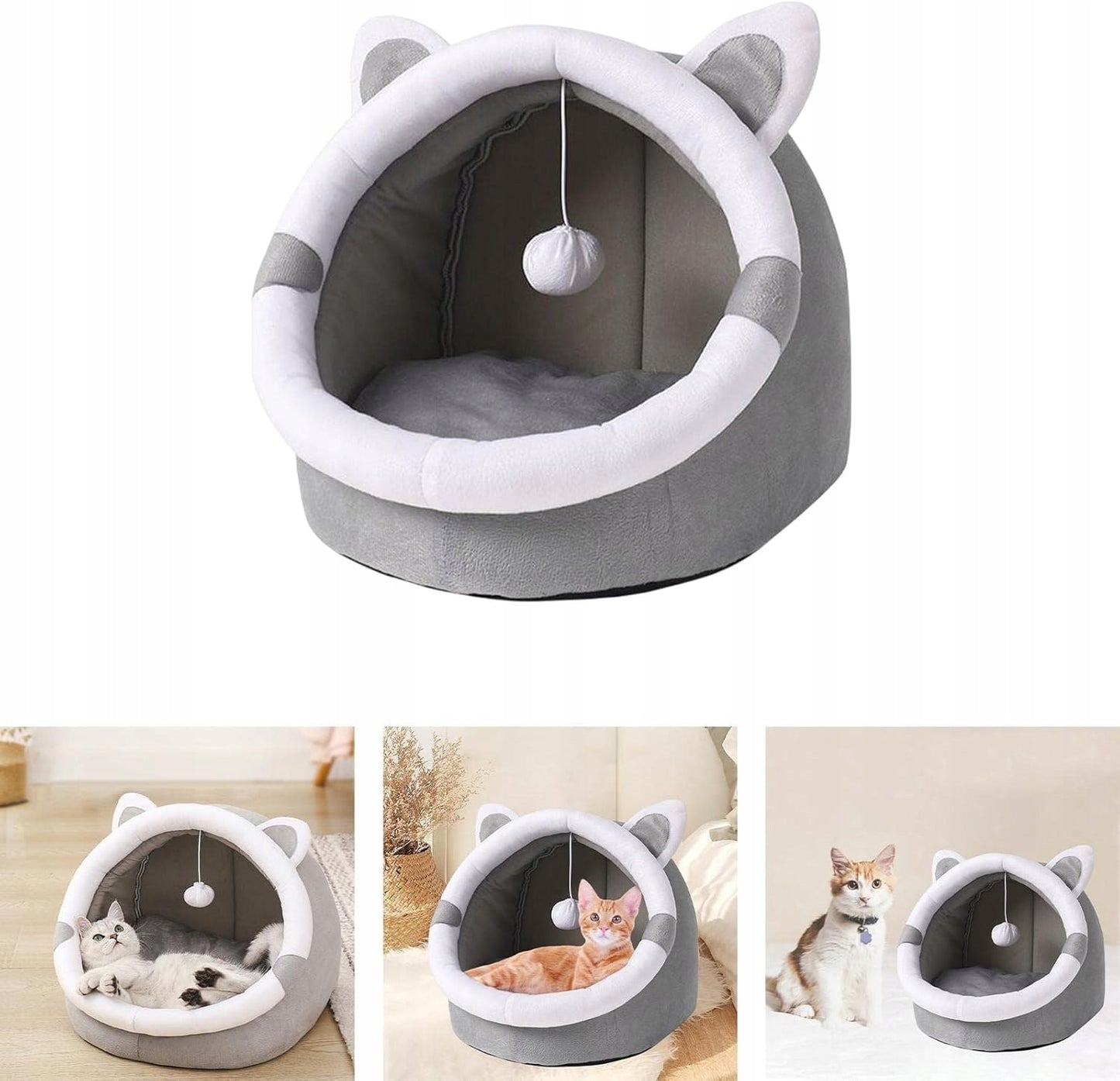 Minkštas pliušinis namelis-lova katėms ir šunims su pagalvėle ir žaisliuku