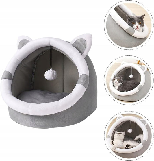 Minkštas pliušinis namelis-lova katėms ir šunims su pagalvėle ir žaisliuku