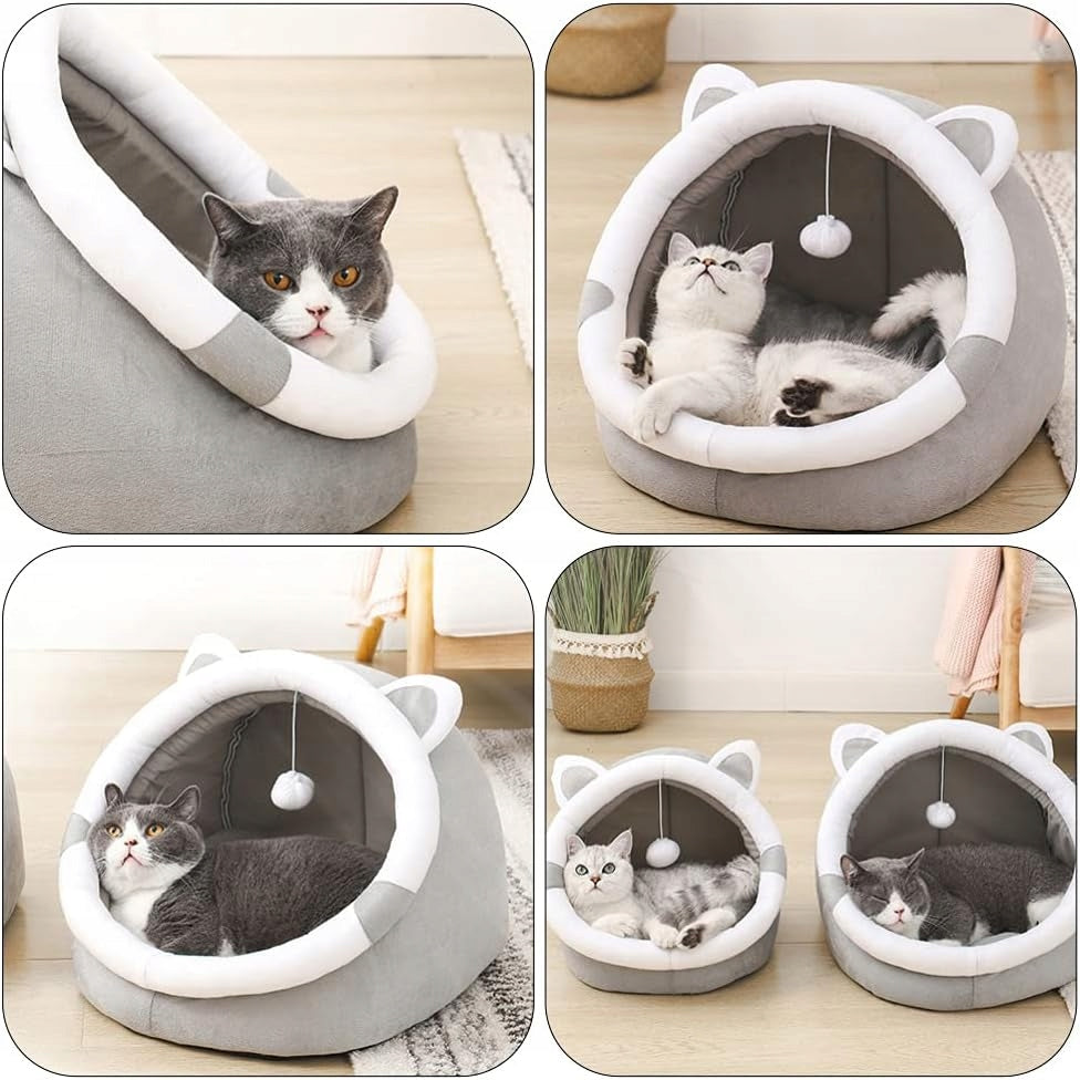 Minkštas pliušinis namelis-lova katėms ir šunims su pagalvėle ir žaisliuku