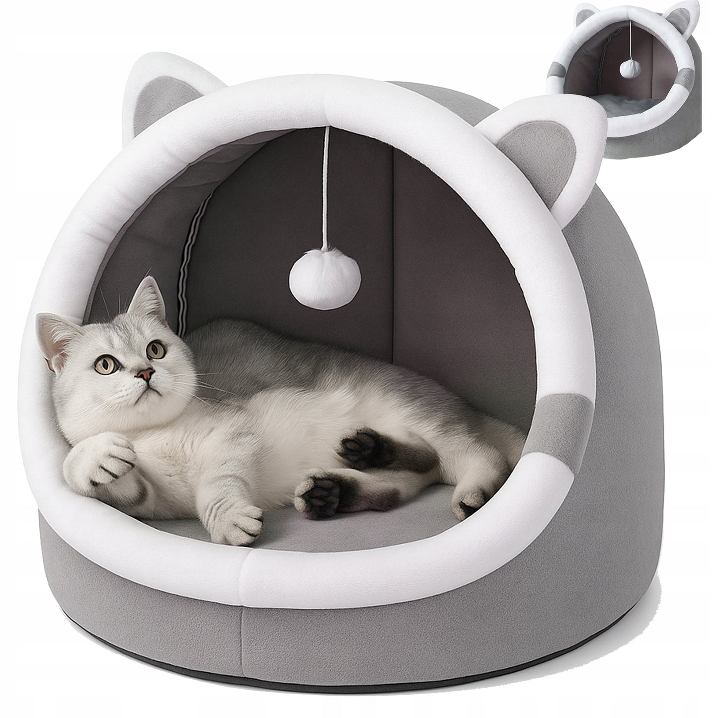 Minkštas pliušinis namelis-lova katėms ir šunims su pagalvėle ir žaisliuku