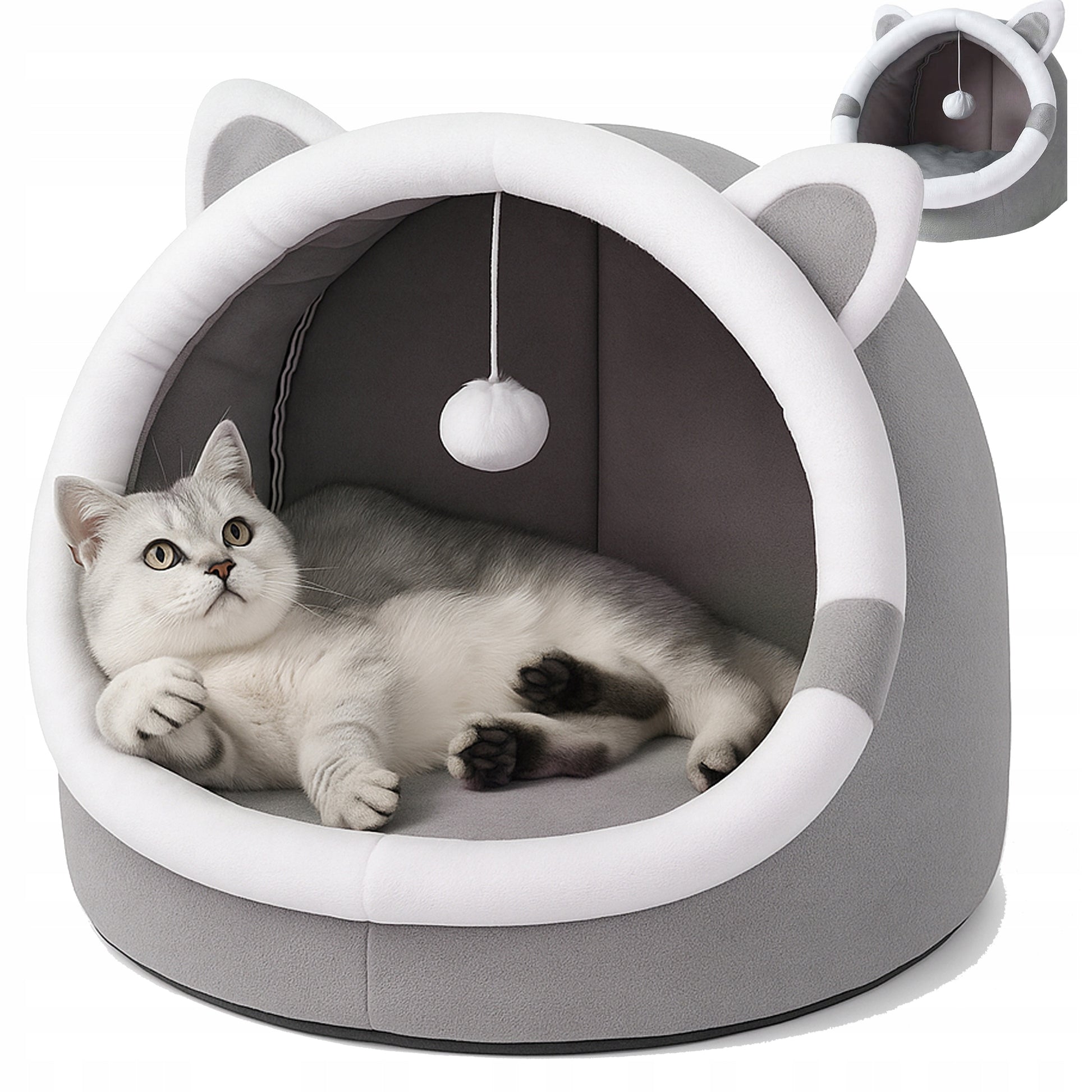 Minkštas pliušinis namelis-lova katėms ir šunims su pagalvėle ir žaisliuku