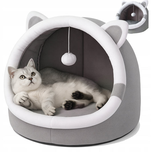 Minkštas pliušinis namelis-lova katėms ir šunims su pagalvėle ir žaisliuku