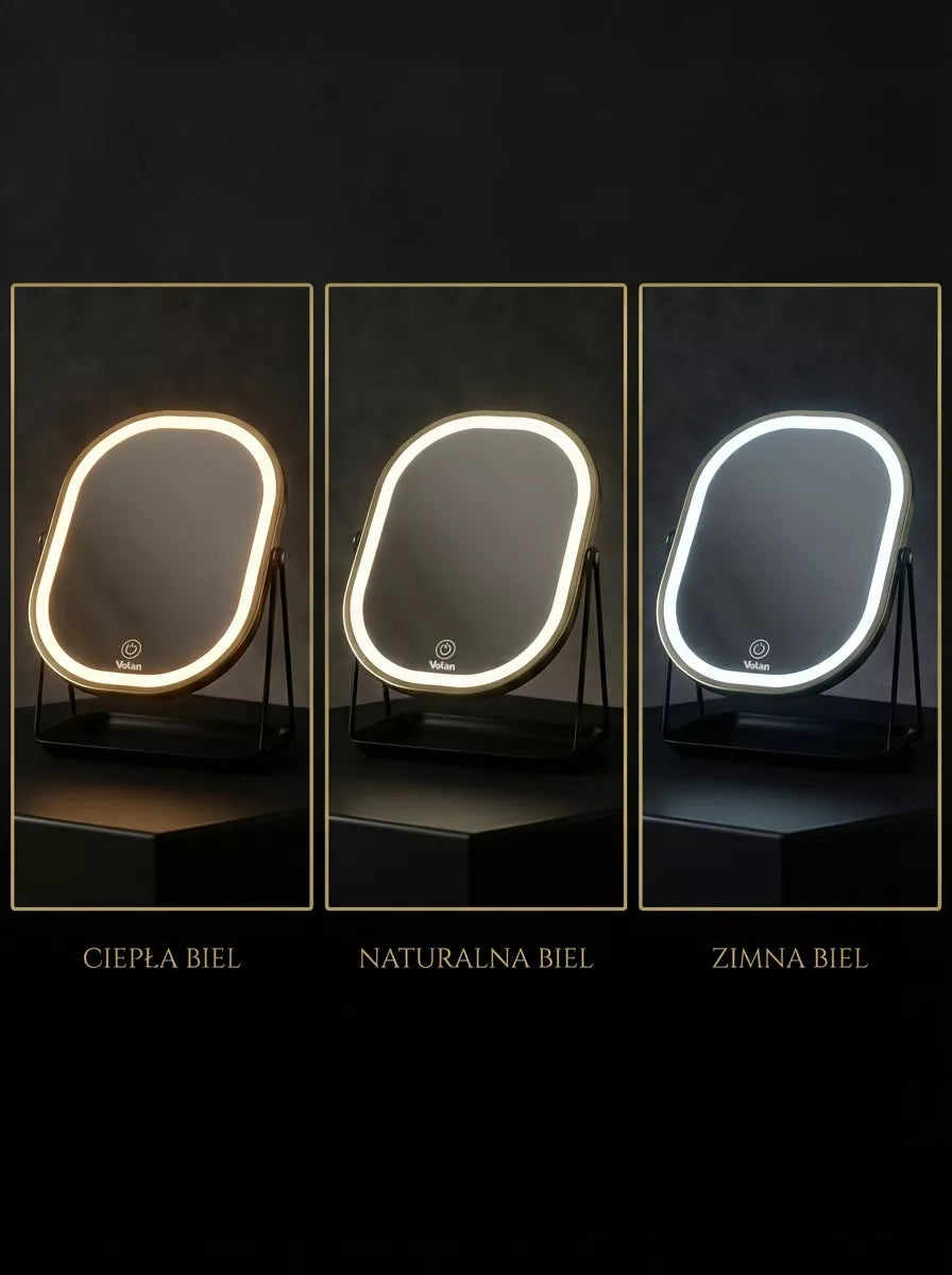 PREMIUM Makiažo veidrodis Kosmetinis BLIZGANTIS Metalinis APŠVIESTAS LED
