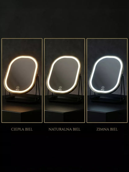 PREMIUM Makiažo veidrodis Kosmetinis BLIZGANTIS Metalinis APŠVIESTAS LED