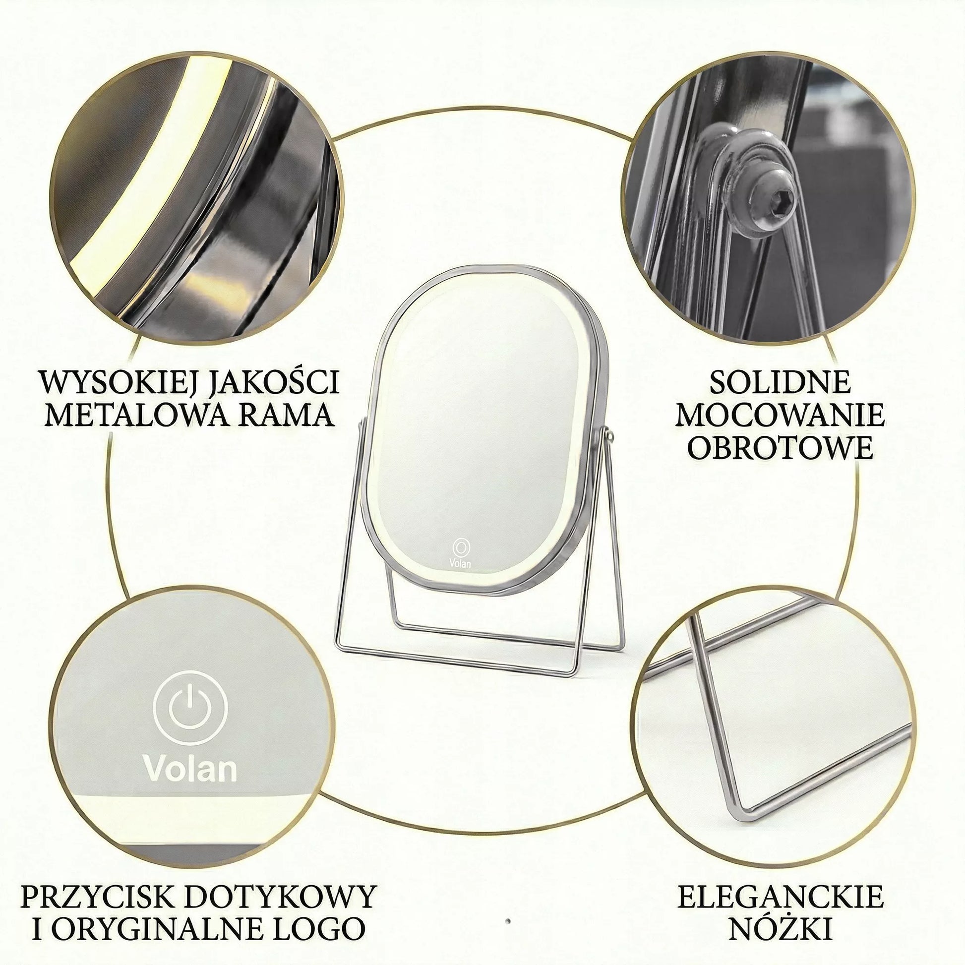 PREMIUM Makiažo veidrodis Kosmetinis BLIZGANTIS Metalinis APŠVIESTAS LED