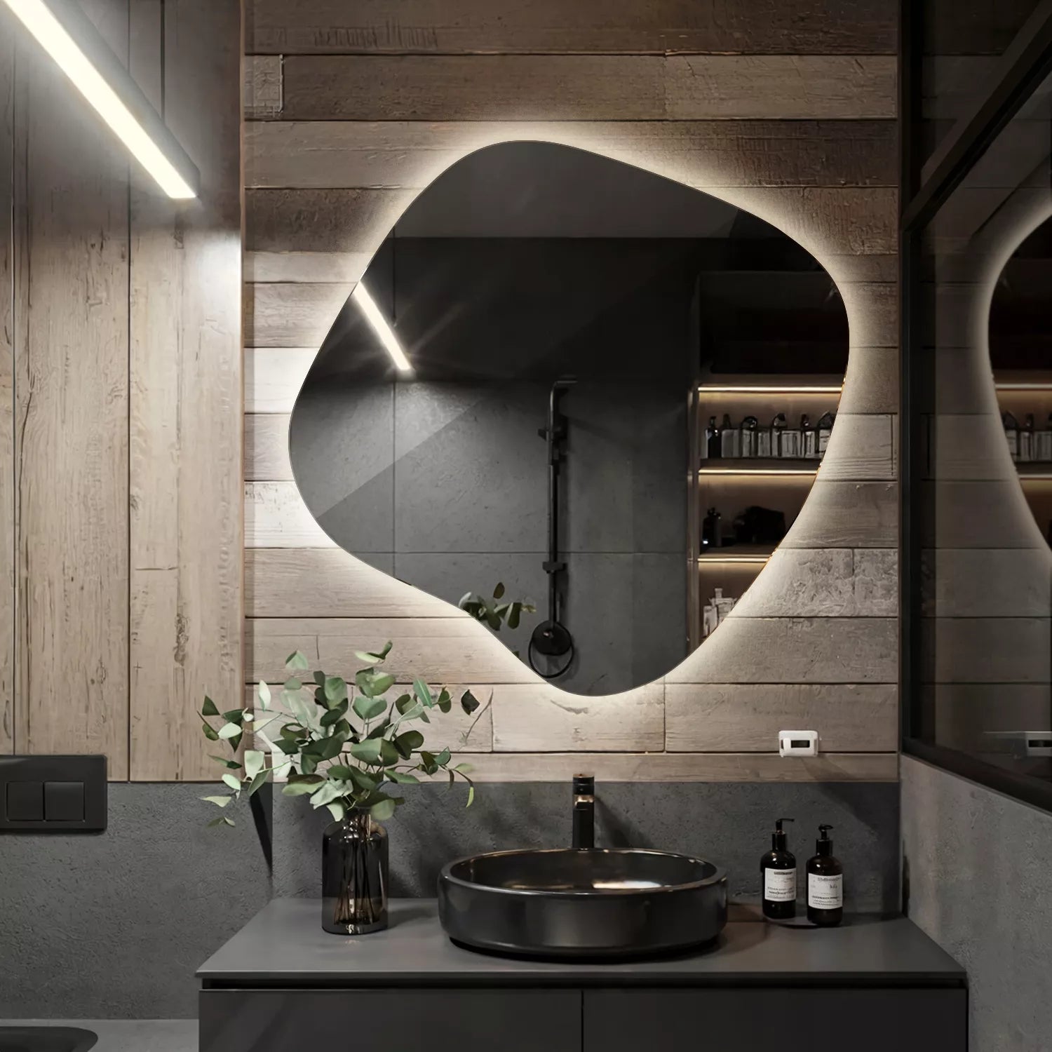 LED veidrodis Netaisyklingas Sieninis Makiažui ir Miegamajam „Glamour Design“