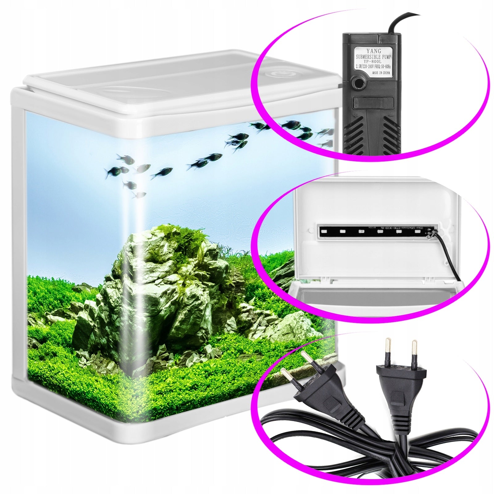 MAŽAS AKVARIUMAS SU ĮRANGA FILTRAS SU AERATORIUMI + APŠVIETIMAS 3L