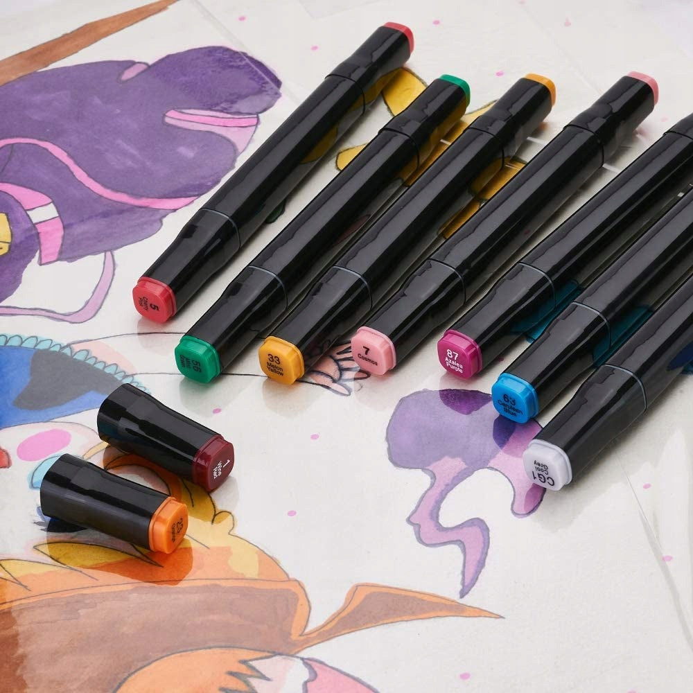 ALKOHOLINIAI ŽYMĖTUVAI 80 VNT., Dvipusiai „Pro“ flomasteriai, rinkinys su krepšiu