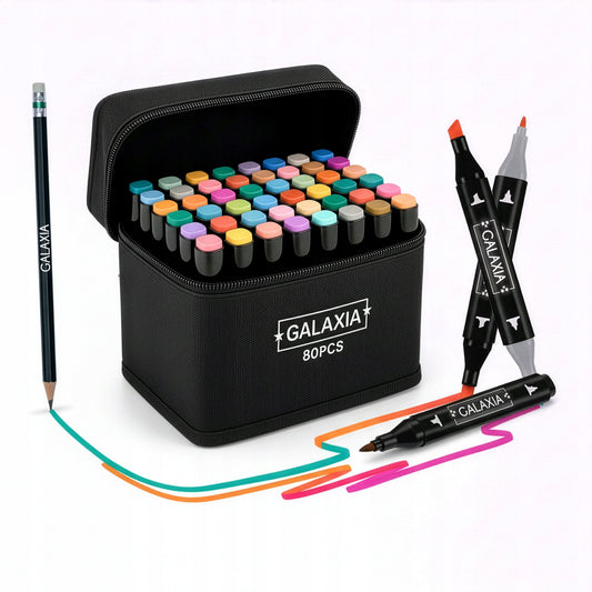 ALKOHOLINIAI ŽYMĖTUVAI 80 VNT., Dvipusiai „Pro“ flomasteriai, rinkinys su krepšiu