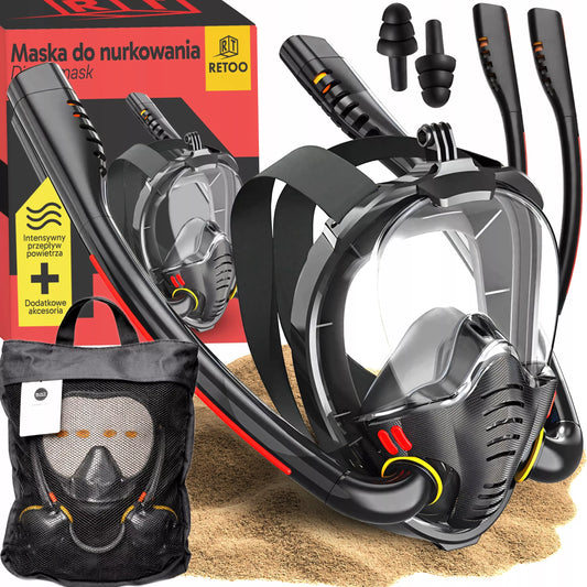RETOO visą veidą dengianti nardymo kaukė su kvėpavimo vamzdeliu ir laikikliu kamerai SR256