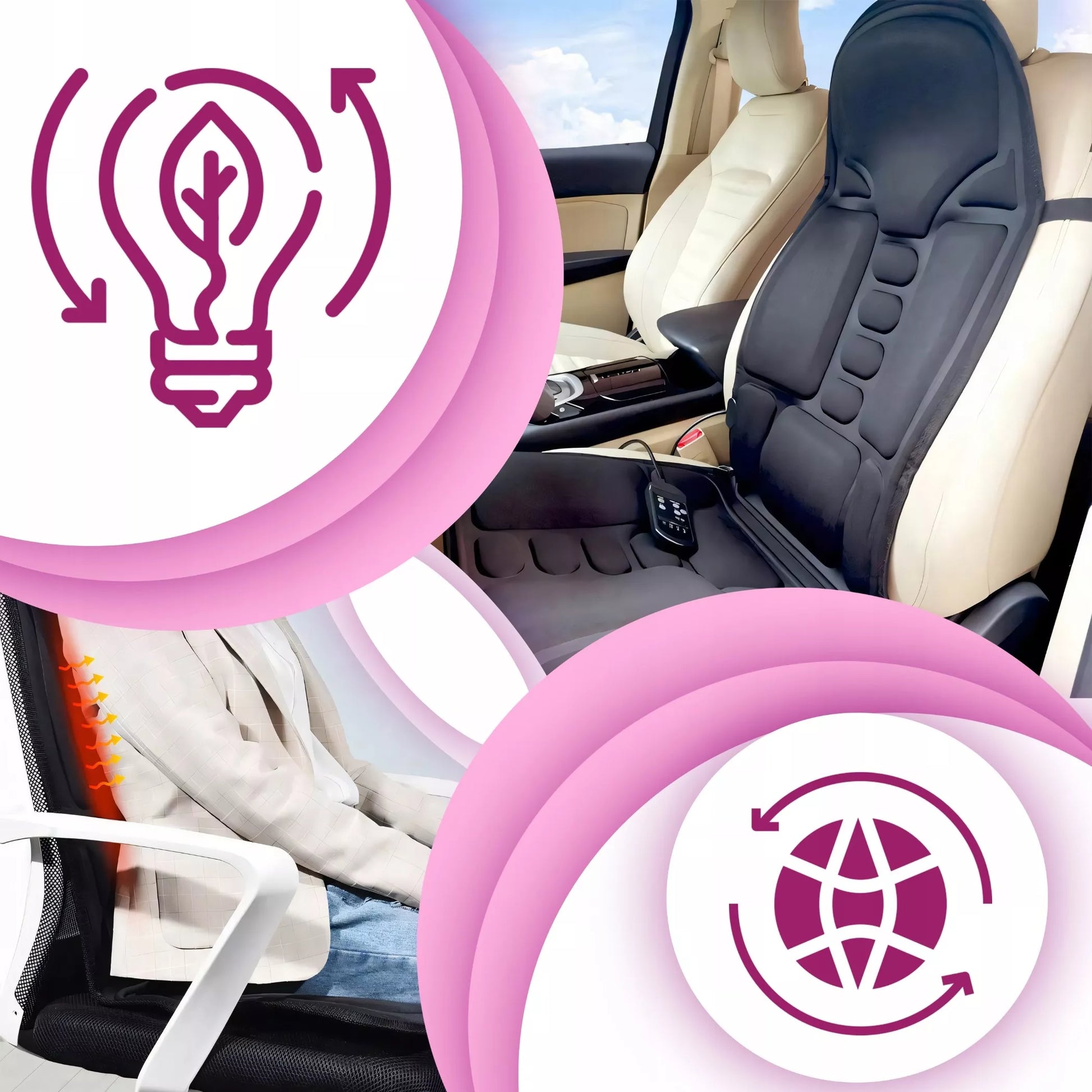 Automobilinis masažinis kilimėlis sėdynei, masažas, šildymas + pultelis