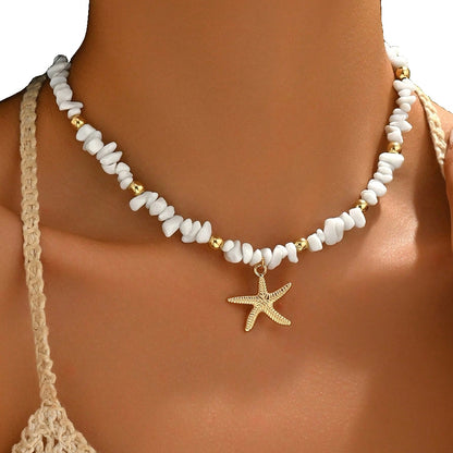 Grandinėlė su natūraliais akmenukais – auksinė jūrų žvaigždė