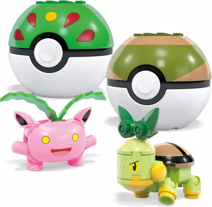 MEGA KLOCKAIŲ RINKINYS 118 vnt. 4 Žolės tipo Pokemonai + 4 Pokébalai