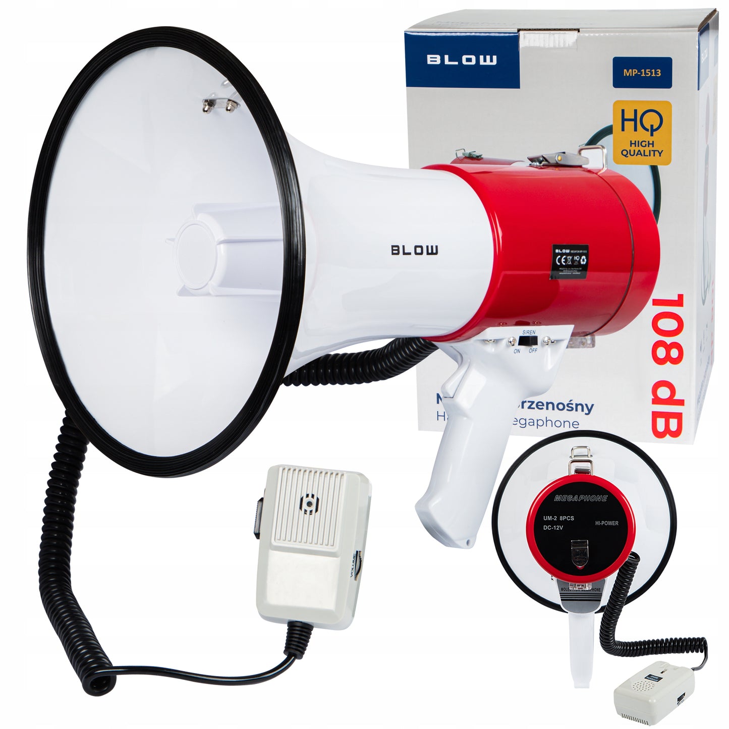 Labai Garsus Megafonas su Sirena ir Pavojaus Signalu, Mikrofonu, skirtas Maršams ir Protestams, 30W, 108dB, HQ