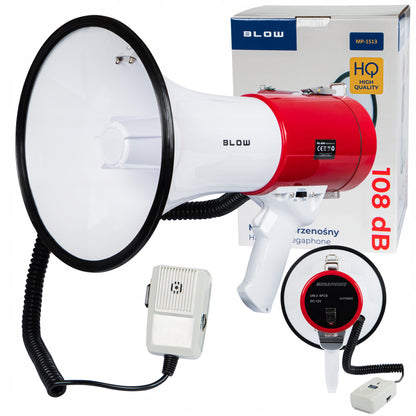 Labai Garsus Megafonas su Sirena ir Pavojaus Signalu, Mikrofonu, skirtas Maršams ir Protestams, 30W, 108dB, HQ