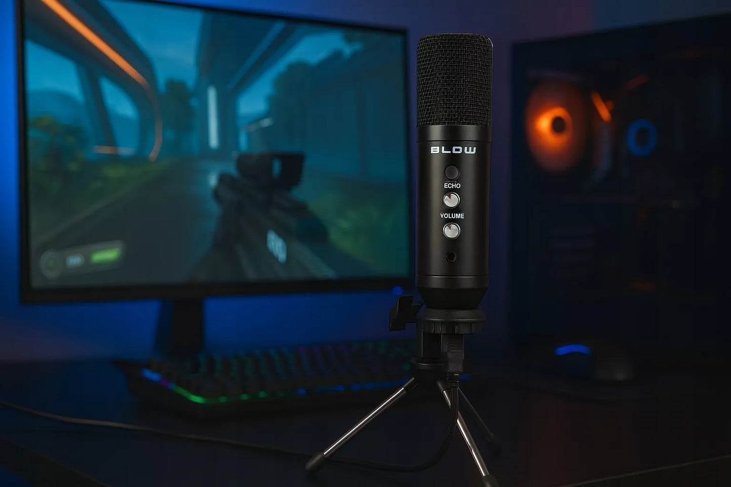 Žaidimų mikrofonas kompiuteriui – talpinis, studijinis, tripod laikiklis, USB