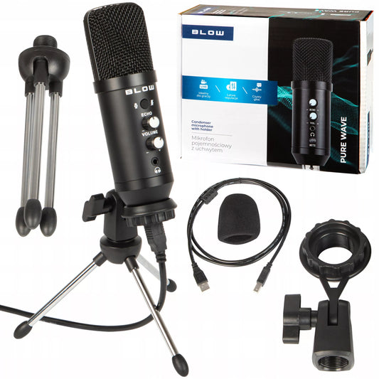 Žaidimų mikrofonas kompiuteriui – talpinis, studijinis, tripod laikiklis, USB