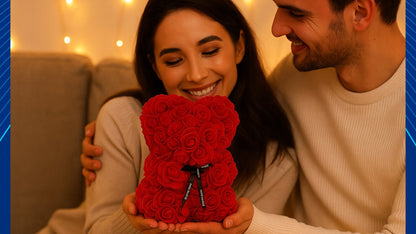 ROŽINIŲ ŽIEDLAPLIŲ MEŠKUTIS DOVANA GIMTADIENIO, KALĖDŲ, MOTULĖS DIENOS, VALENTINO DIENOS DOVANA MYLIMAJAI