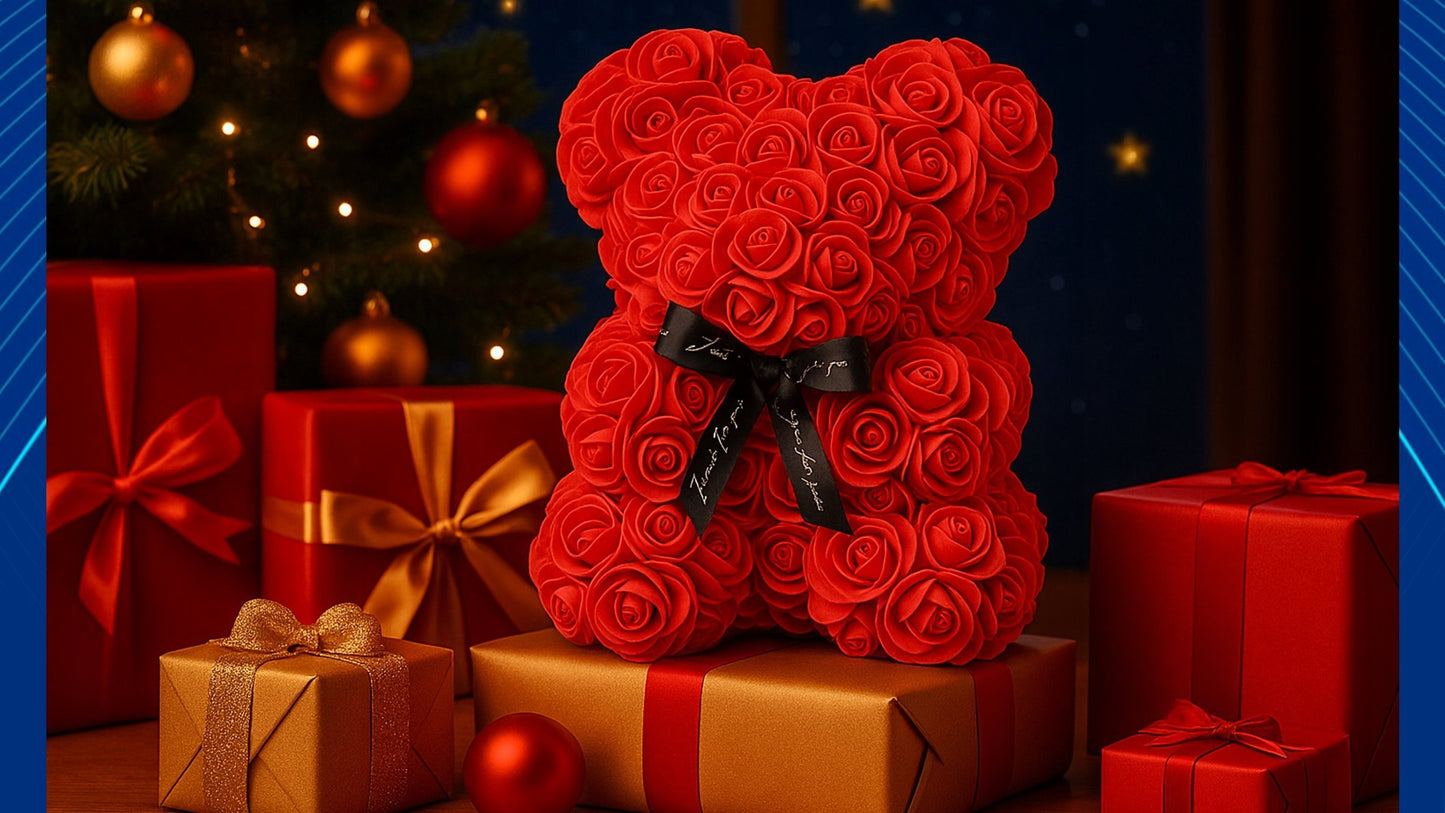 ROŽINIŲ ŽIEDLAPLIŲ MEŠKUTIS DOVANA GIMTADIENIO, KALĖDŲ, MOTULĖS DIENOS, VALENTINO DIENOS DOVANA MYLIMAJAI