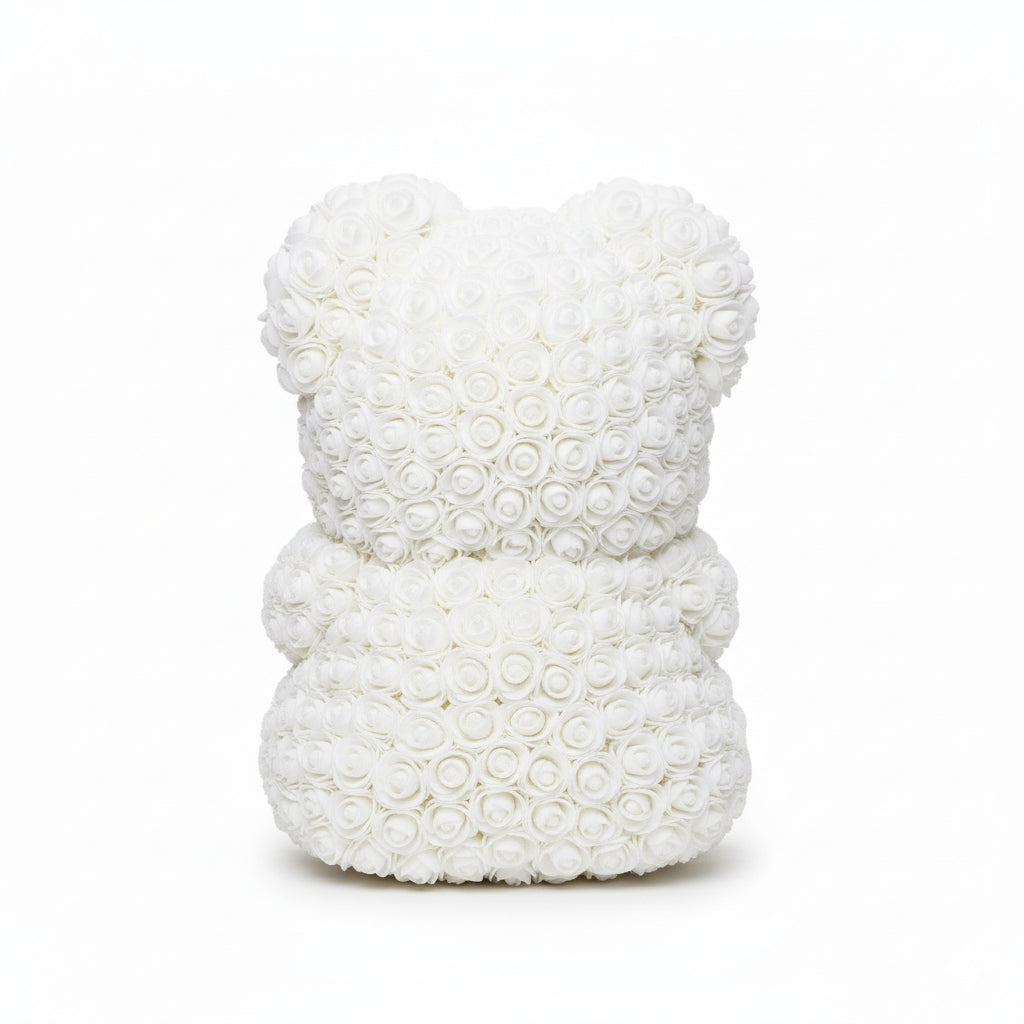 MEŠKUTĖ IŠ ROŽIŲ Didelė 40CM XXL dovanai BALTA su Širdele iš 650 Žiedlapių