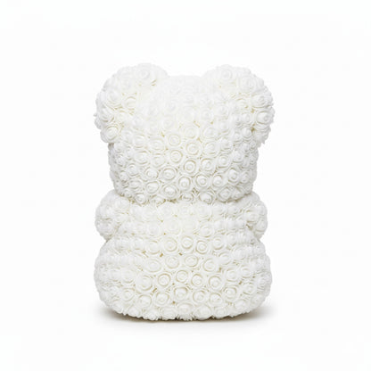 MEŠKUTĖ IŠ ROŽIŲ Didelė 40CM XXL dovanai BALTA su Širdele iš 650 Žiedlapių