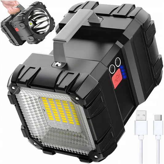 Galingas akumuliatorinis prožektorius, skirtas stovyklavimui