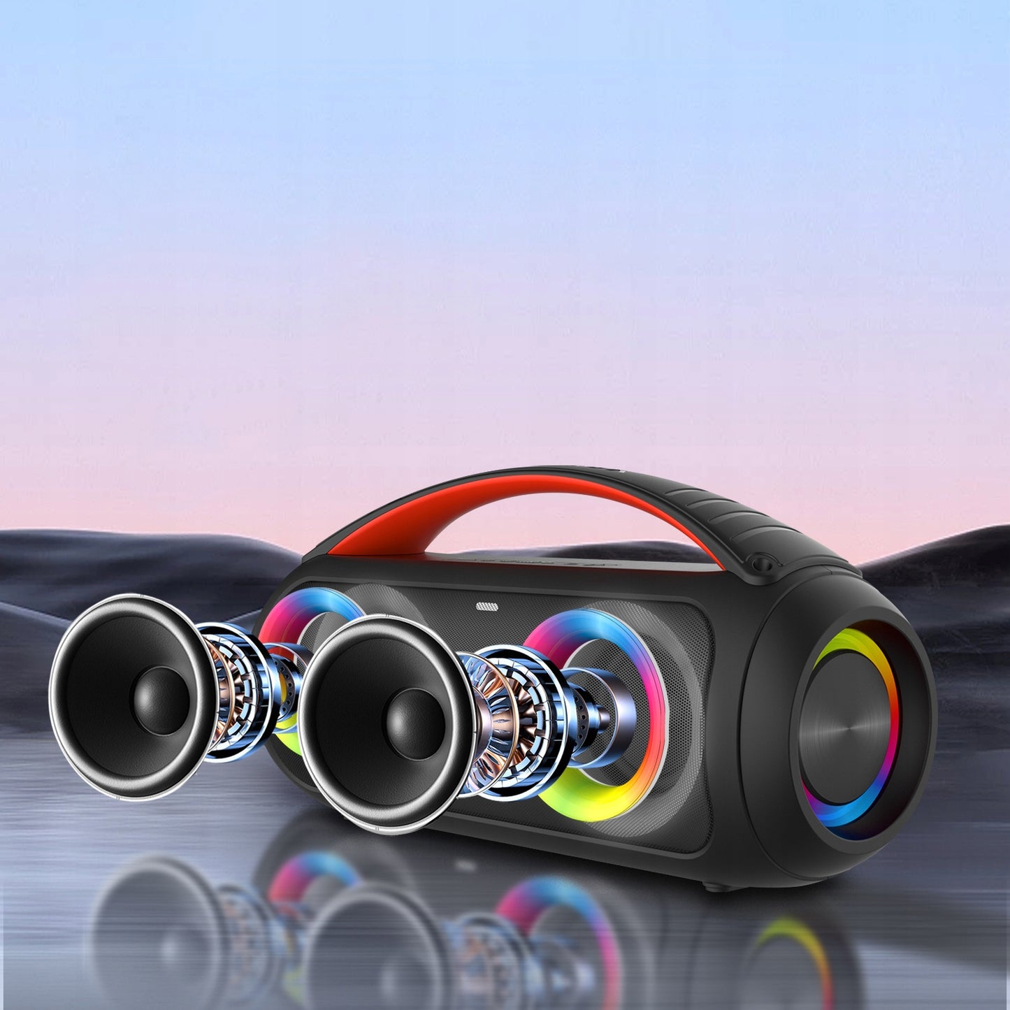 Galingas Bluetooth garsiakalbis Nešiojamas Boombox su mikrofonu, nuotolinio valdymo pulteliu, USB, SD, FM, KARAOKE