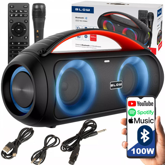 Galingas Bluetooth garsiakalbis Nešiojamas Boombox su mikrofonu, nuotolinio valdymo pulteliu, USB, SD, FM, KARAOKE