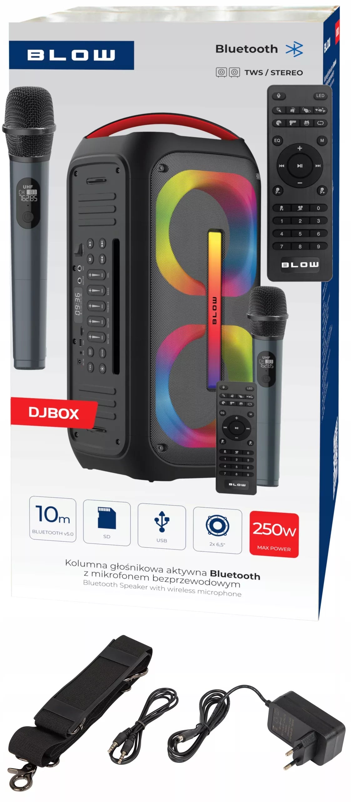 Galingas Bluetooth nešiojamas mobilus garsiakalbis su mikrofonu, nuotolinio valdymo pulteliu, USB, SD, Karaoke