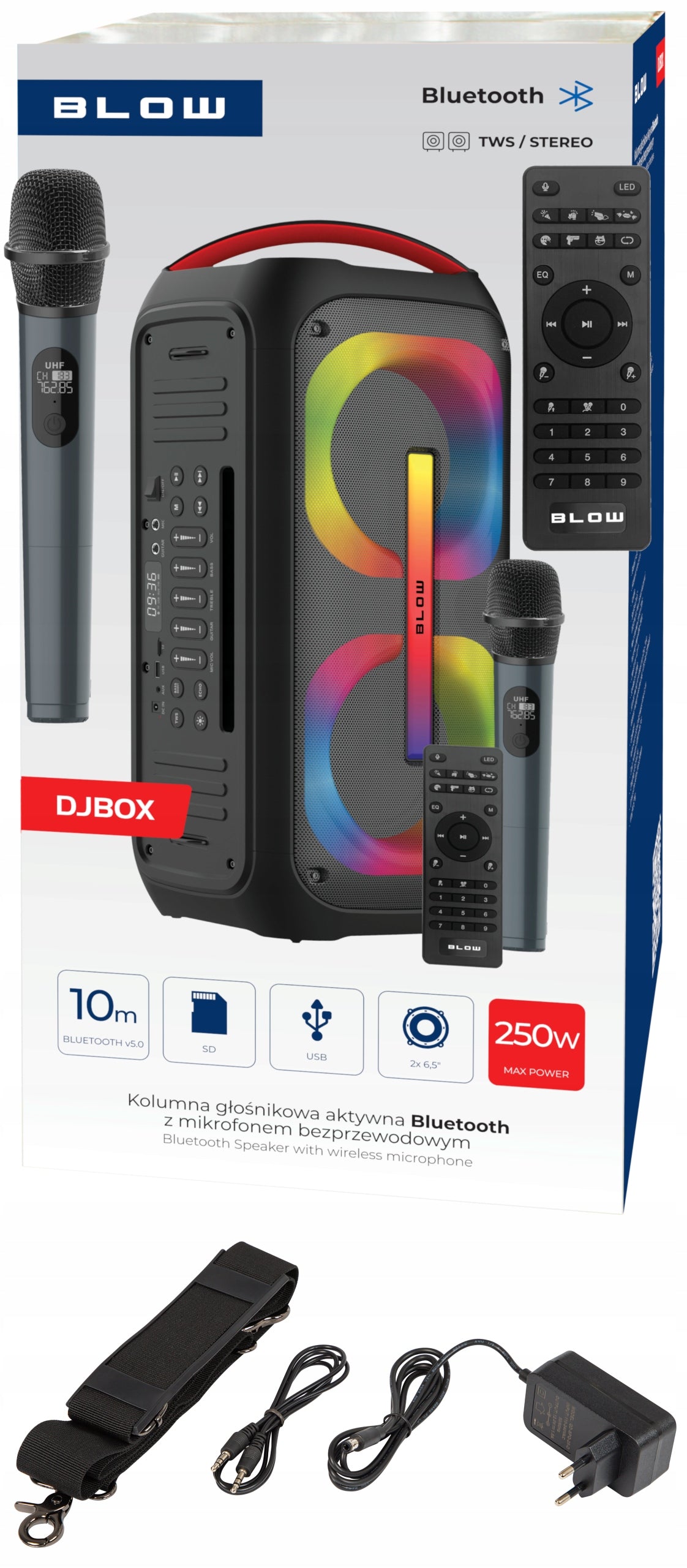 Galingas Bluetooth nešiojamas mobilus garsiakalbis su mikrofonu, nuotolinio valdymo pulteliu, USB, SD, Karaoke