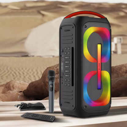 Galingas Bluetooth nešiojamas mobilus garsiakalbis su mikrofonu, nuotolinio valdymo pulteliu, USB, SD, Karaoke