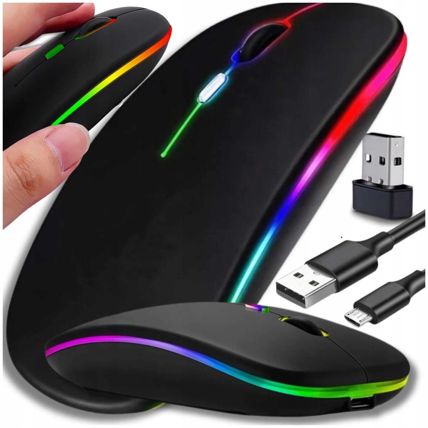 MYSZ Myszka Žaidimų RGB Belaidė 1200 DPI Kompiuteriui / Nešiojamam Kompiuteriui