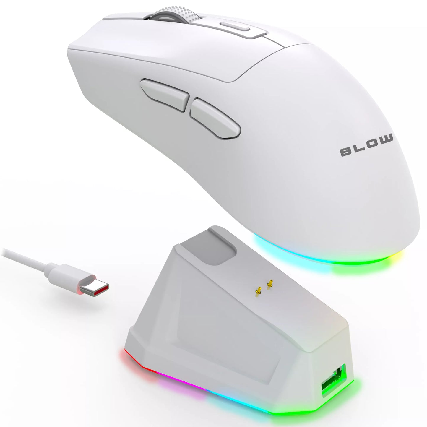 Balta optinė žaidimų pelė su įkrovimo stotele, PC, USB, Bluetooth 2.4GHz