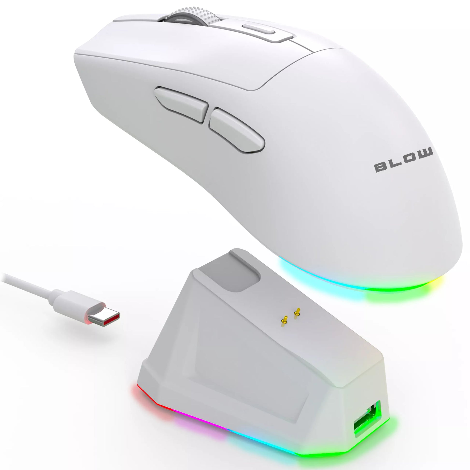 Balta optinė žaidimų pelė su įkrovimo stotele, PC, USB, Bluetooth 2.4GHz