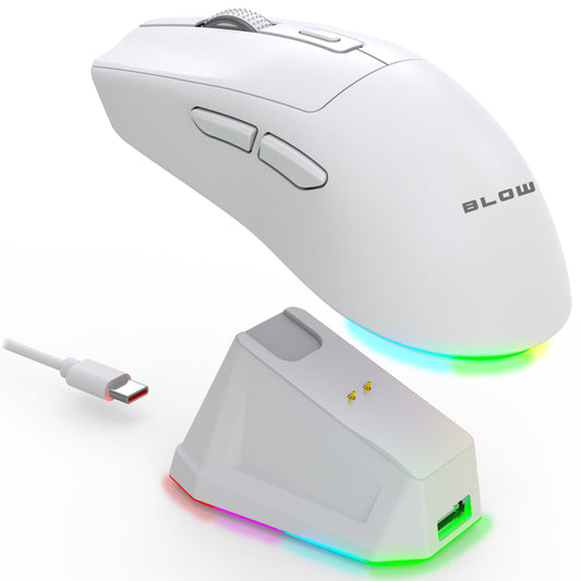 Balta optinė žaidimų pelė su įkrovimo stotele, PC, USB, Bluetooth 2.4GHz